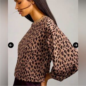 Anthropologie Blue Tassel brand Leopard Print Balloon Sleeve Top
